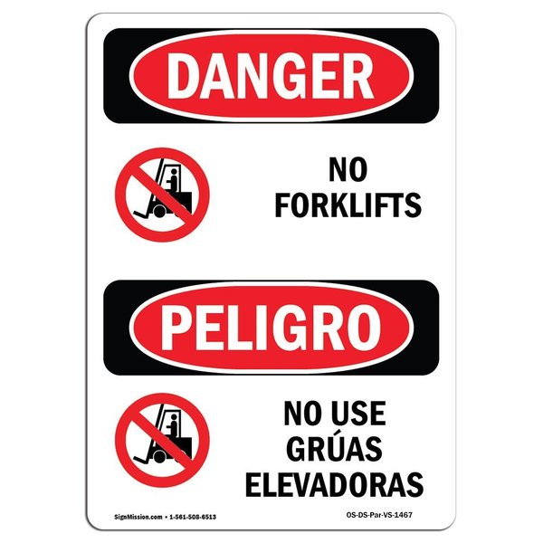 Signmission Safety Sign, OSHA Danger, 24" Height, Rigid Plastic, No Forklifts Bilingual Spanish OS-DS-P-1824-VS-1467